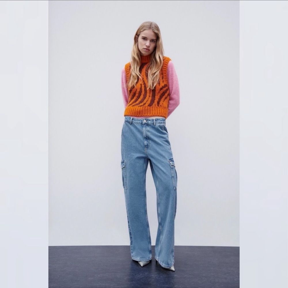 Stylish Animal Jacquard Weave Knitted Tank Top - Orange / S